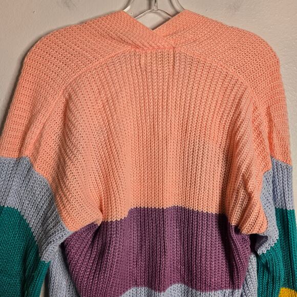 Colorful Rainbow Striped Chunky Knit Duster Cardigan Size M - Picture 7 of 10